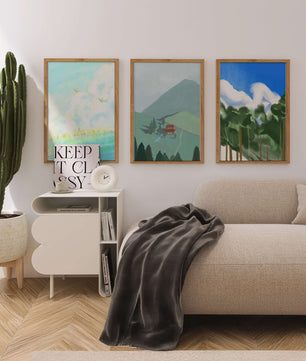 Jeu de trois œuvres d'art de paysage moderne sans cadre