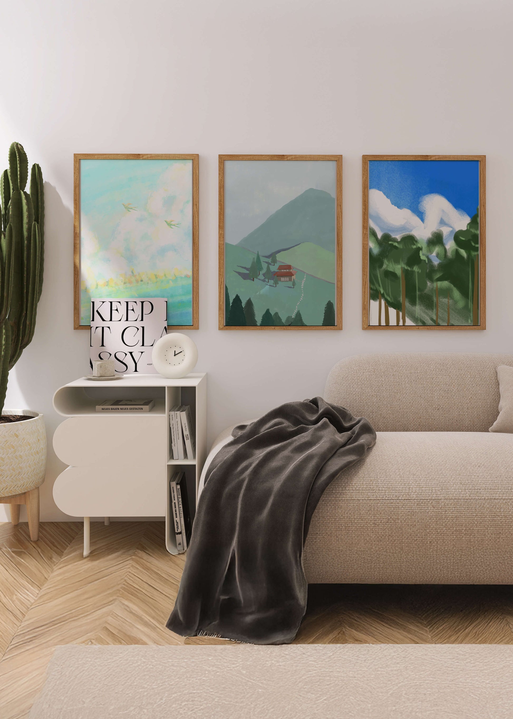 Jeu de trois œuvres d'art de paysage moderne sans cadre