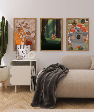 Triptyque d’Animaux de la Forêt en Style Enfantin