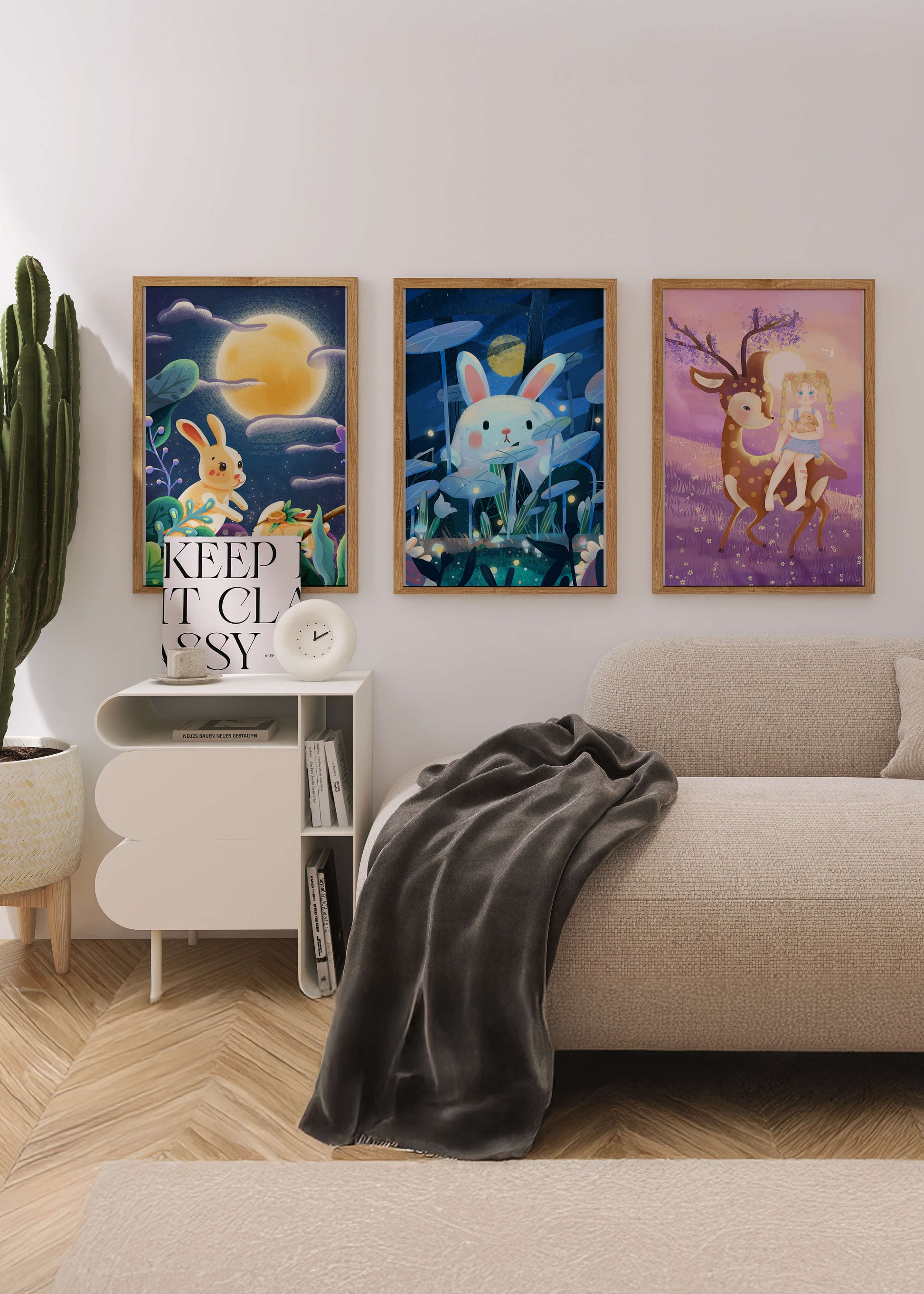 Ensemble de toiles pour enfants avec des animaux et des paysages fantastiques