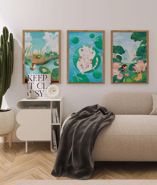 Ensemble d'illustrations artistiques pour enfants avec des chats et la nature