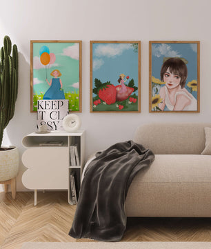 Tríptico de Ilustraciones en Marcos de Madera
