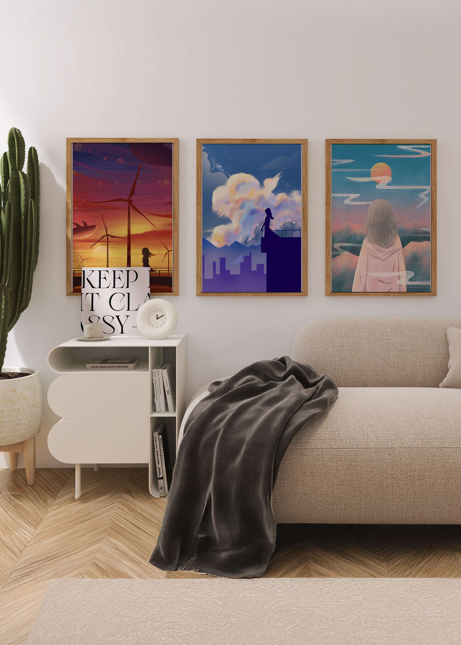 Zeitgenössische Kunst: Minimalistisches Triptychon mit Landschaften