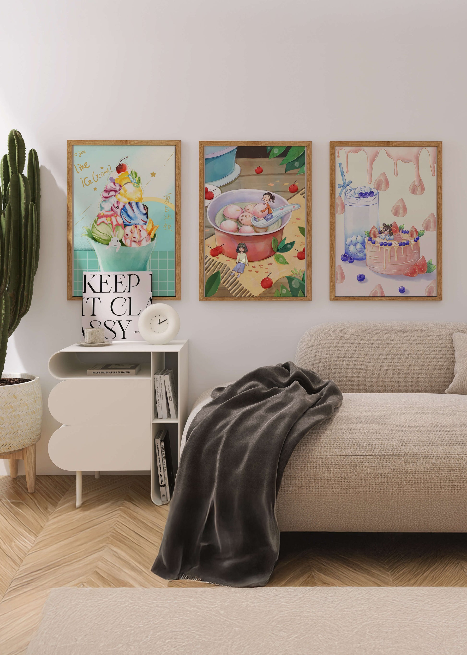 Tríptico Colorido de Arte Culinario Infantil en Pared