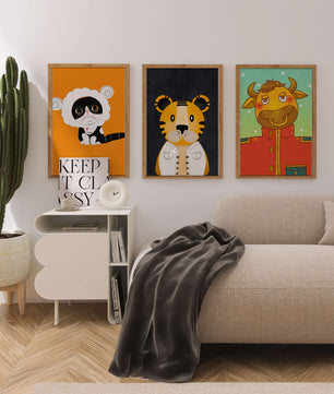 Arte de animales coloridos en estilo caricaturesco
