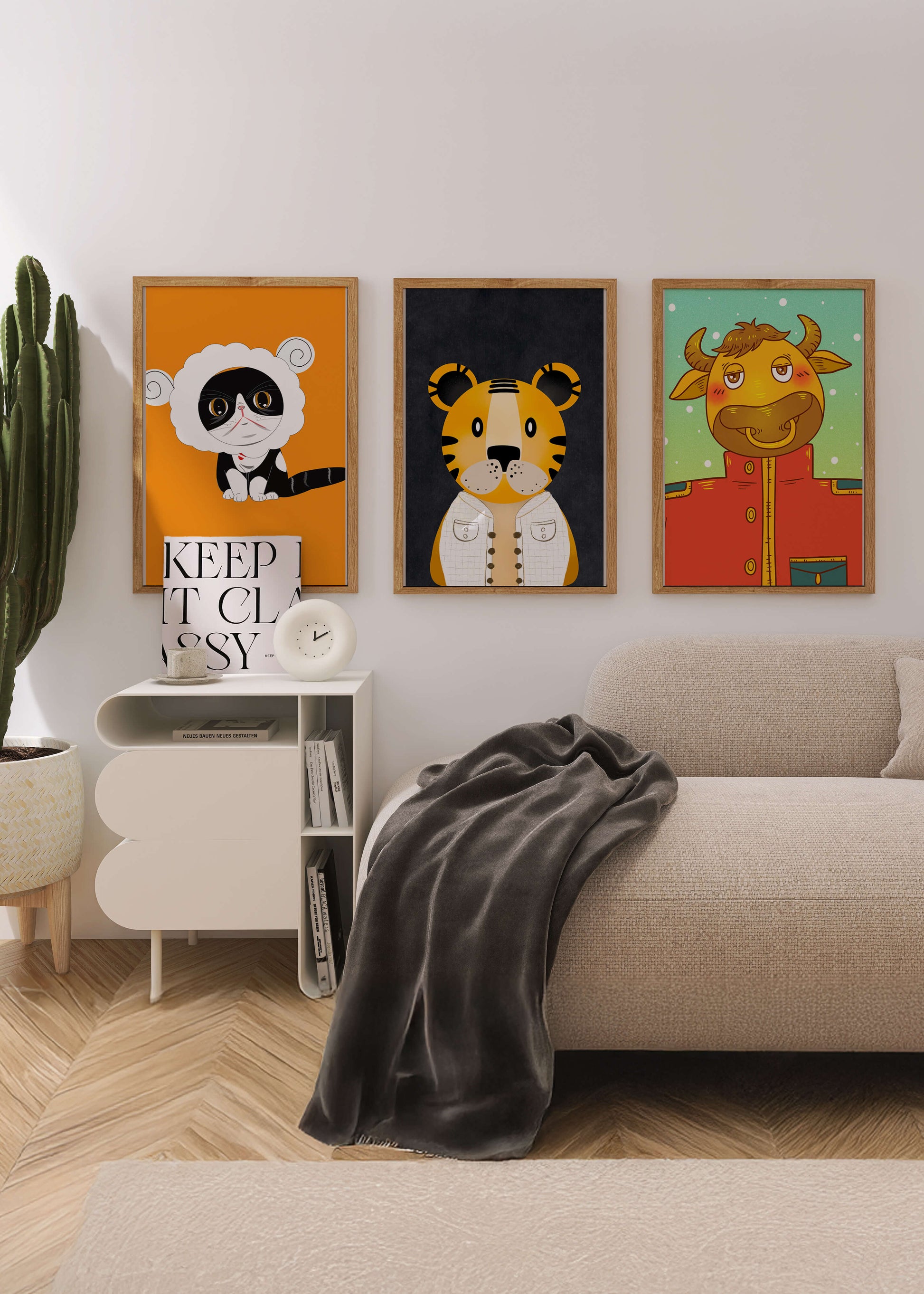 Arte de animales coloridos en estilo caricaturesco