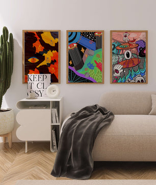 Tríptico de Arte Contemporáneo sin Marco con Estilo Pop y Abstracto