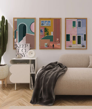 Ensemble de tableaux modernes avec architecture colorée