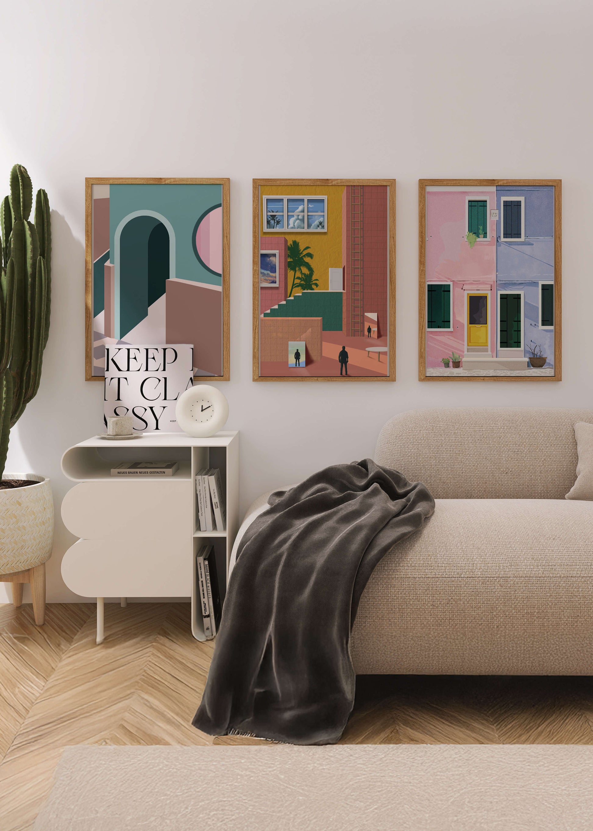 Conjunto De Cuadros Modernos Con Arquitectura Colorida