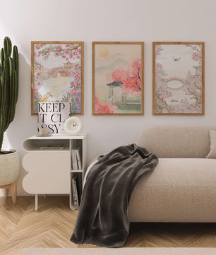 Triptyque oriental de paysages en tons pastels