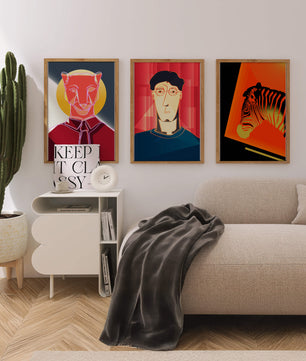 Art moderne avec zèbre, portrait géométrique et panthère
