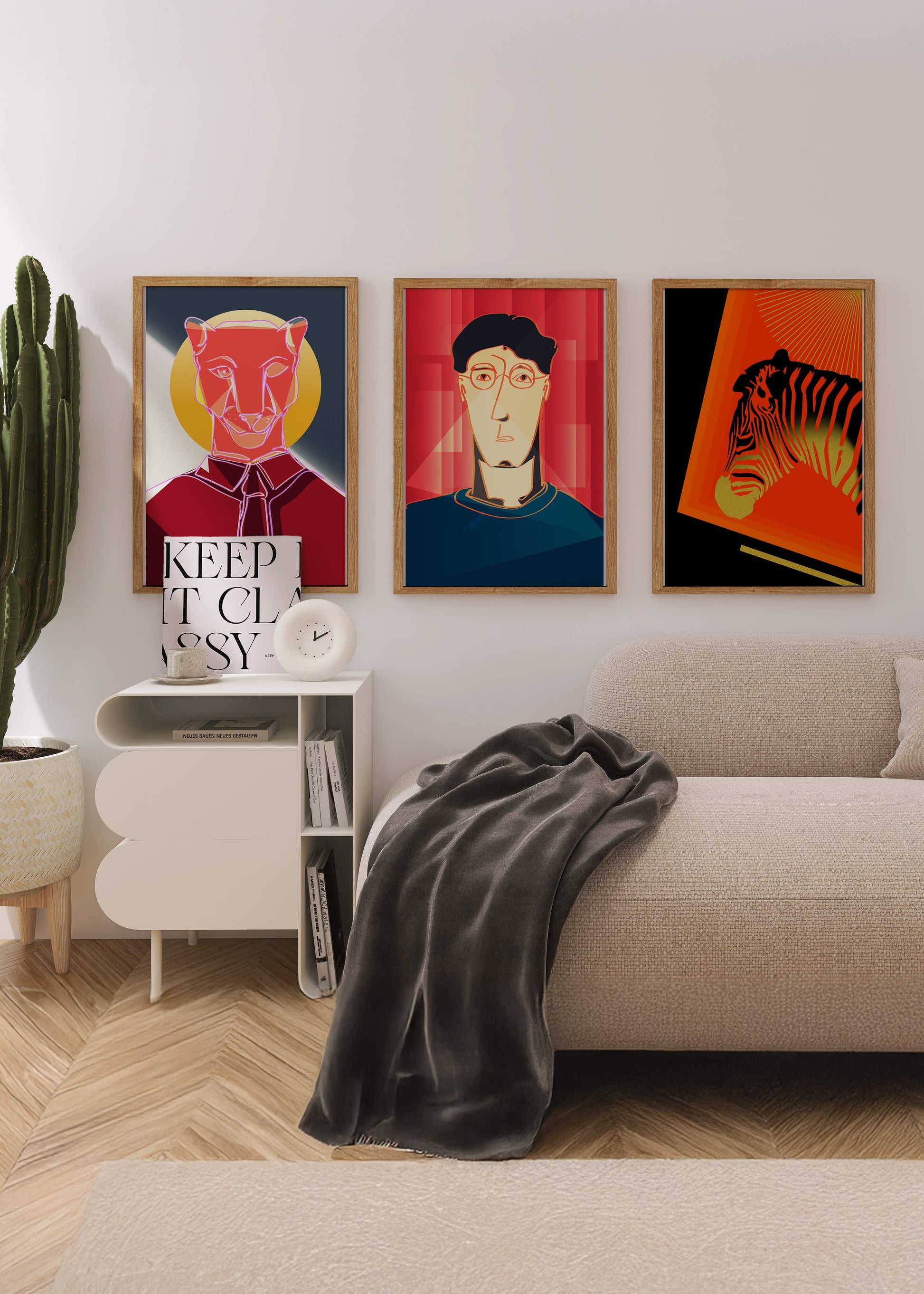 Art moderne avec zèbre, portrait géométrique et panthère