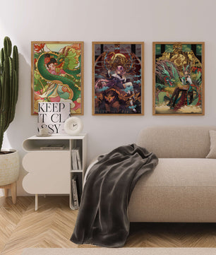 Impressions artistiques de style fantastique présentées dans des intérieurs modernes