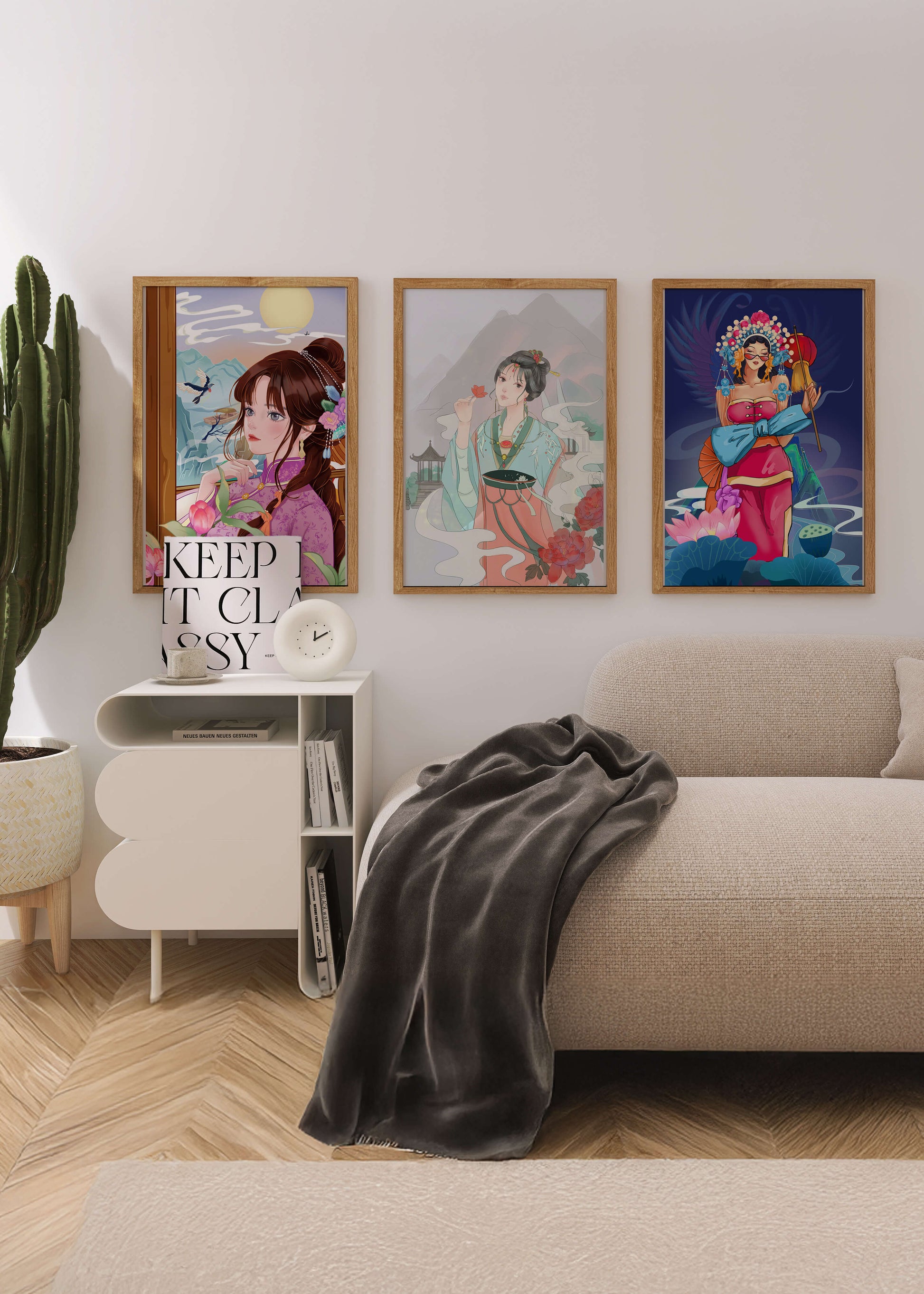 Moderne asiatische Kunst mit Frauen und Natur
