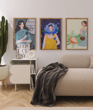 Tableaux modernes avec illustrations artistiques féminines dans un style coloré