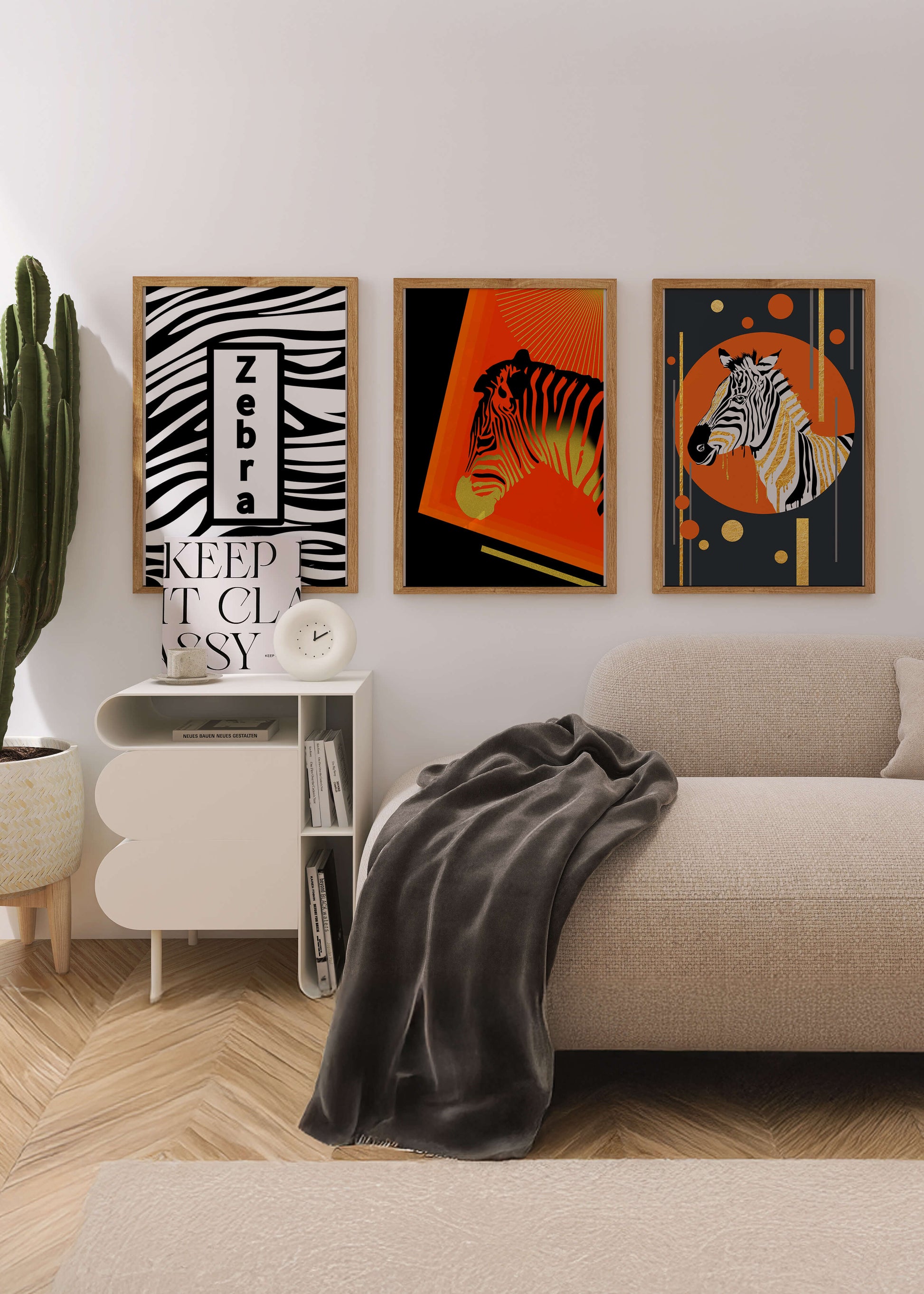 Ensemble d'impressions artistiques de zèbres au design moderne