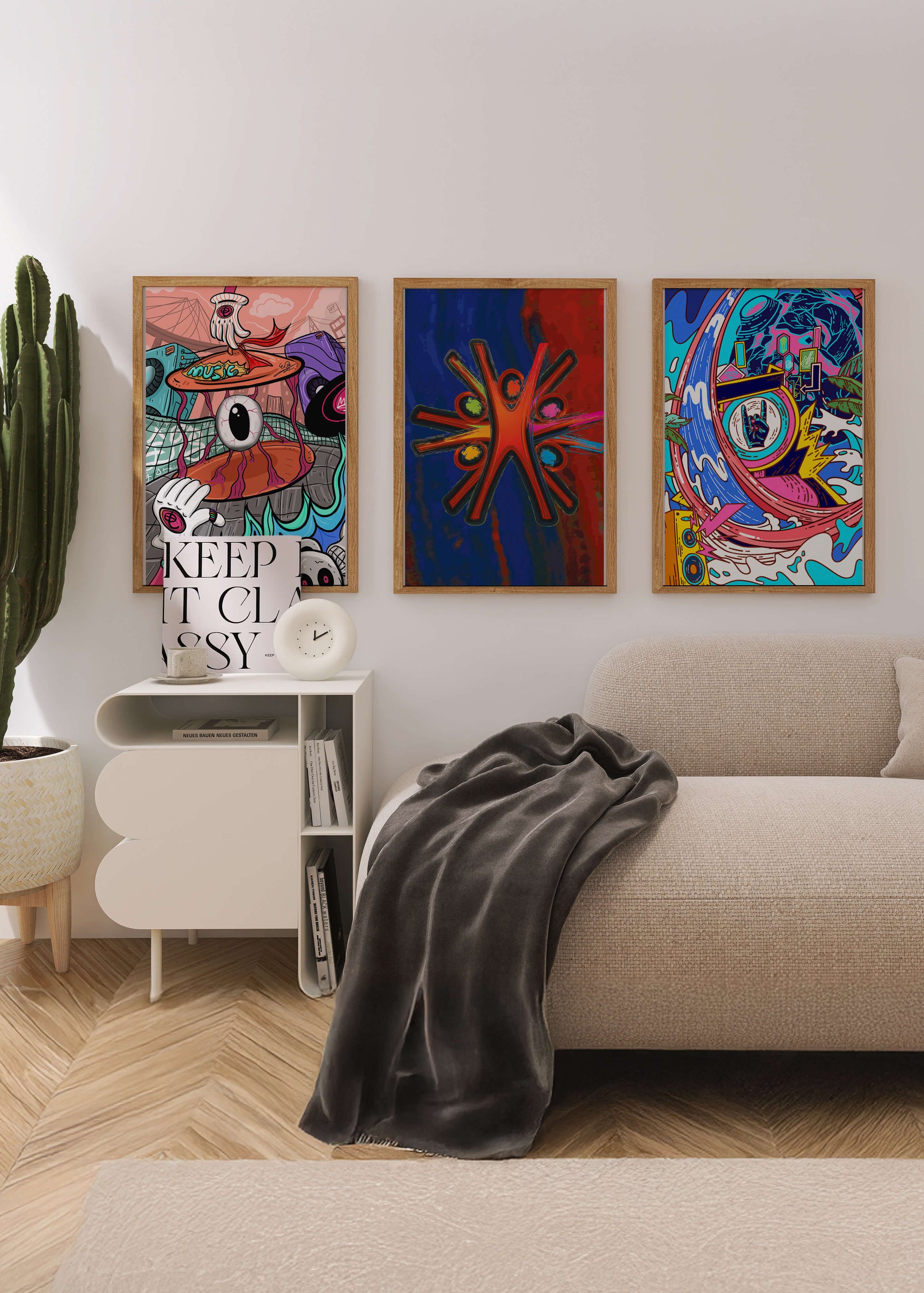 Conjunto De Obras De Arte Moderno Con Colores Vibrantes