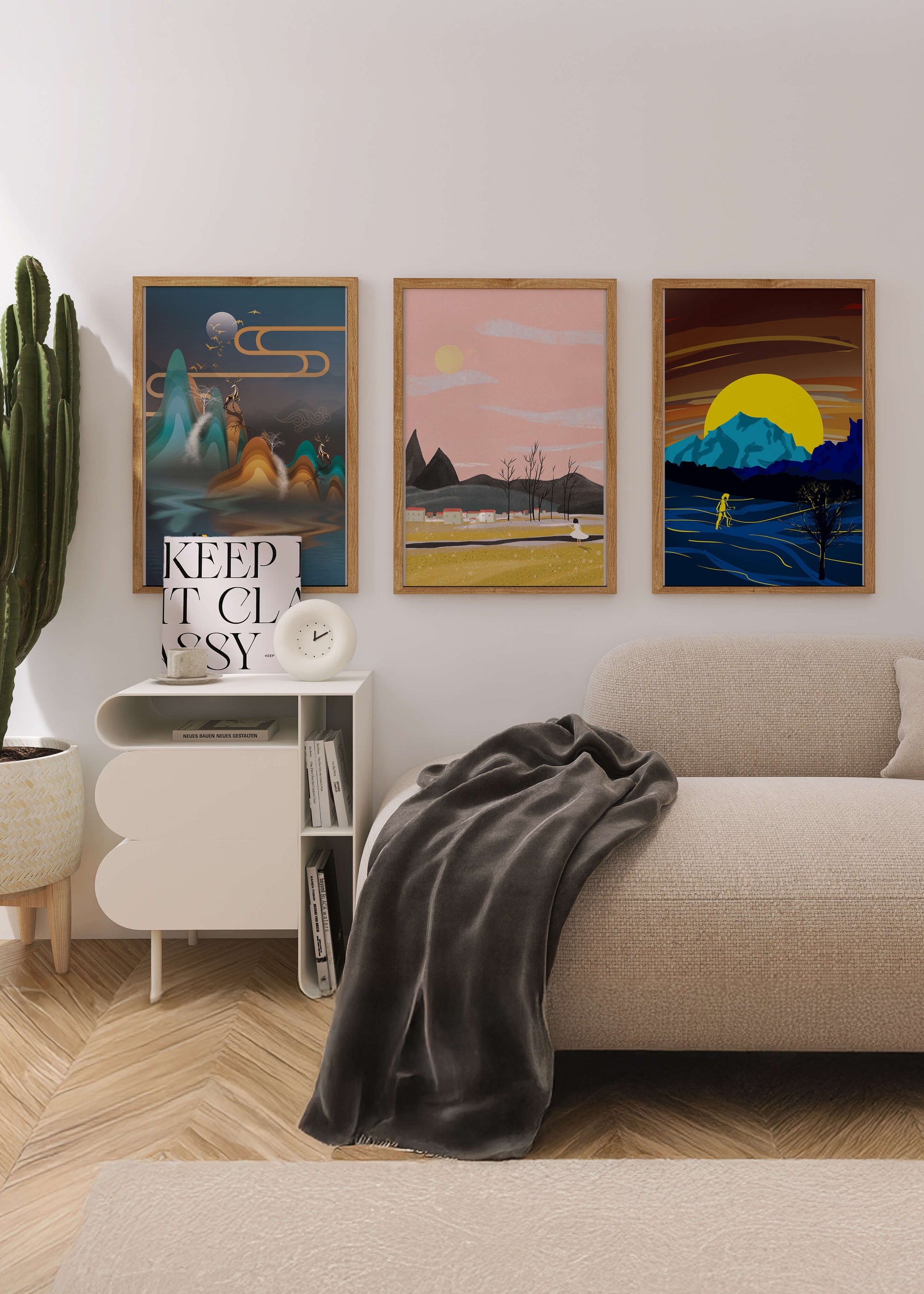 Tríptico de Paisajes Contemporáneos en Colores Vibrantes