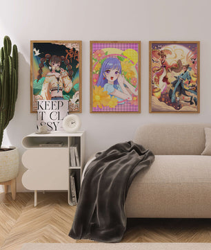 Ensemble d'illustrations d'anime aux designs joyeux et colorés