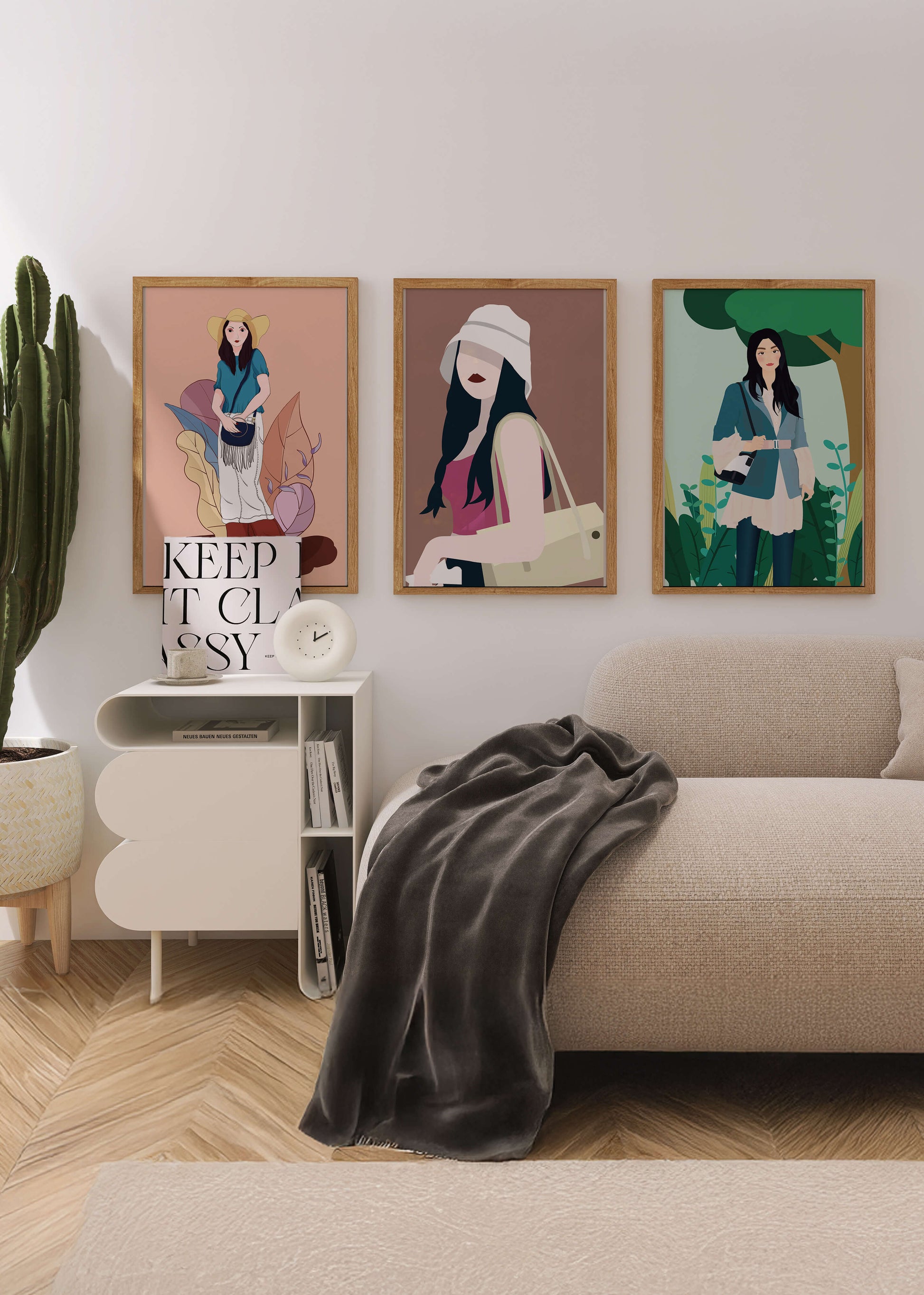  Satz aus drei minimalistischen Frauenillustrationen