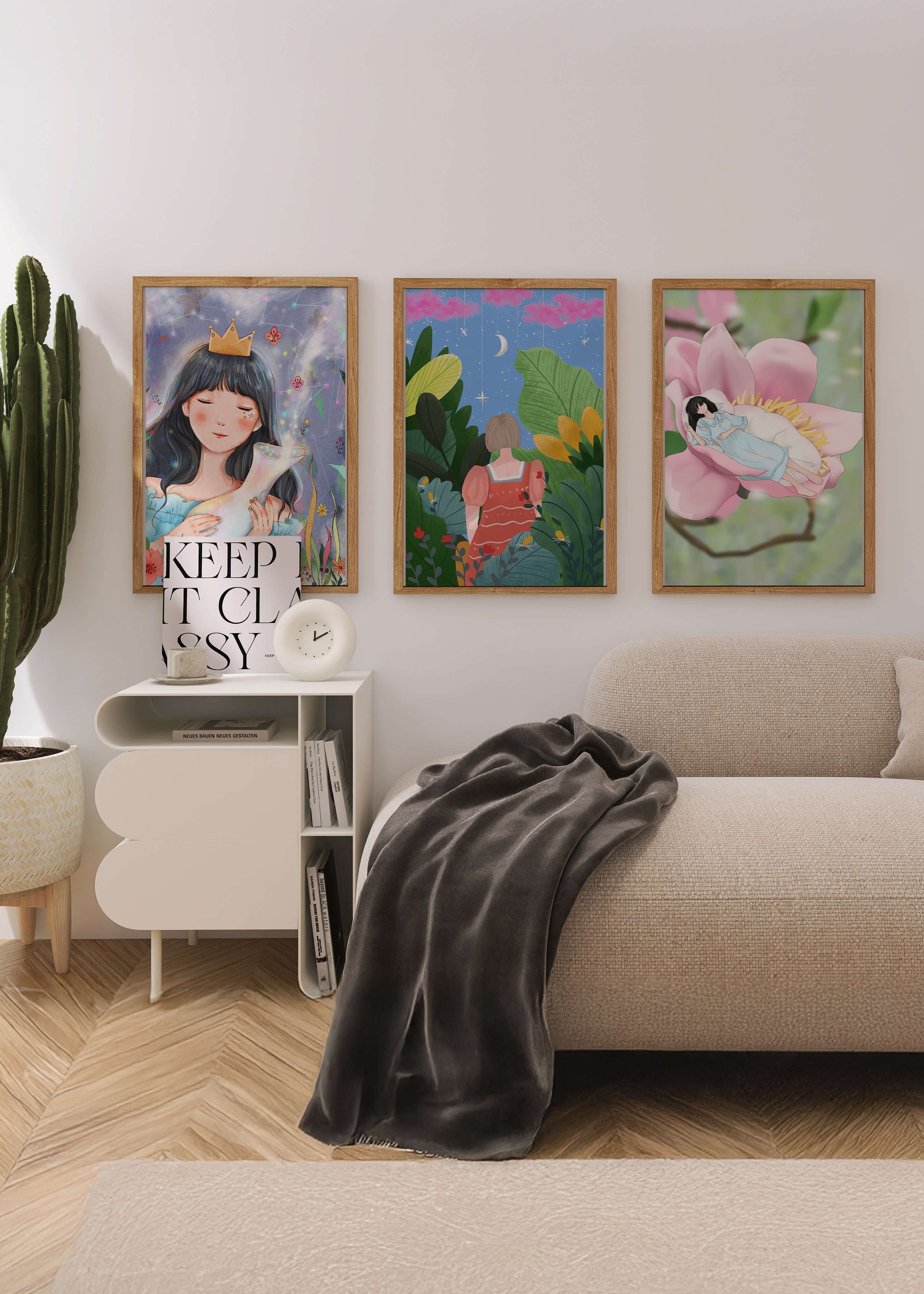 Conjunto De Tres Ilustraciones Artísticas Sin Marco