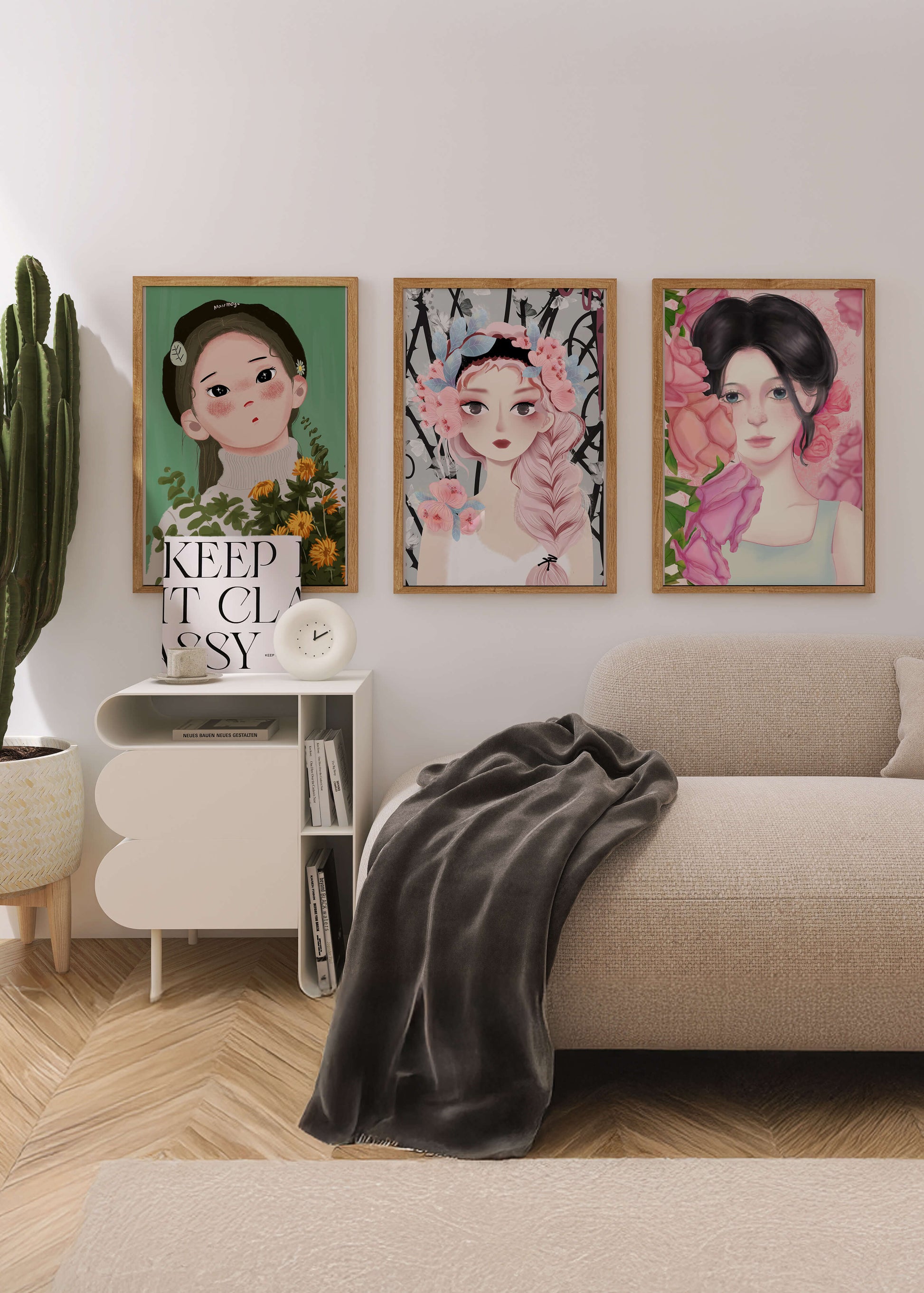 Illustrations de femmes avec des fleurs sur fond clair
