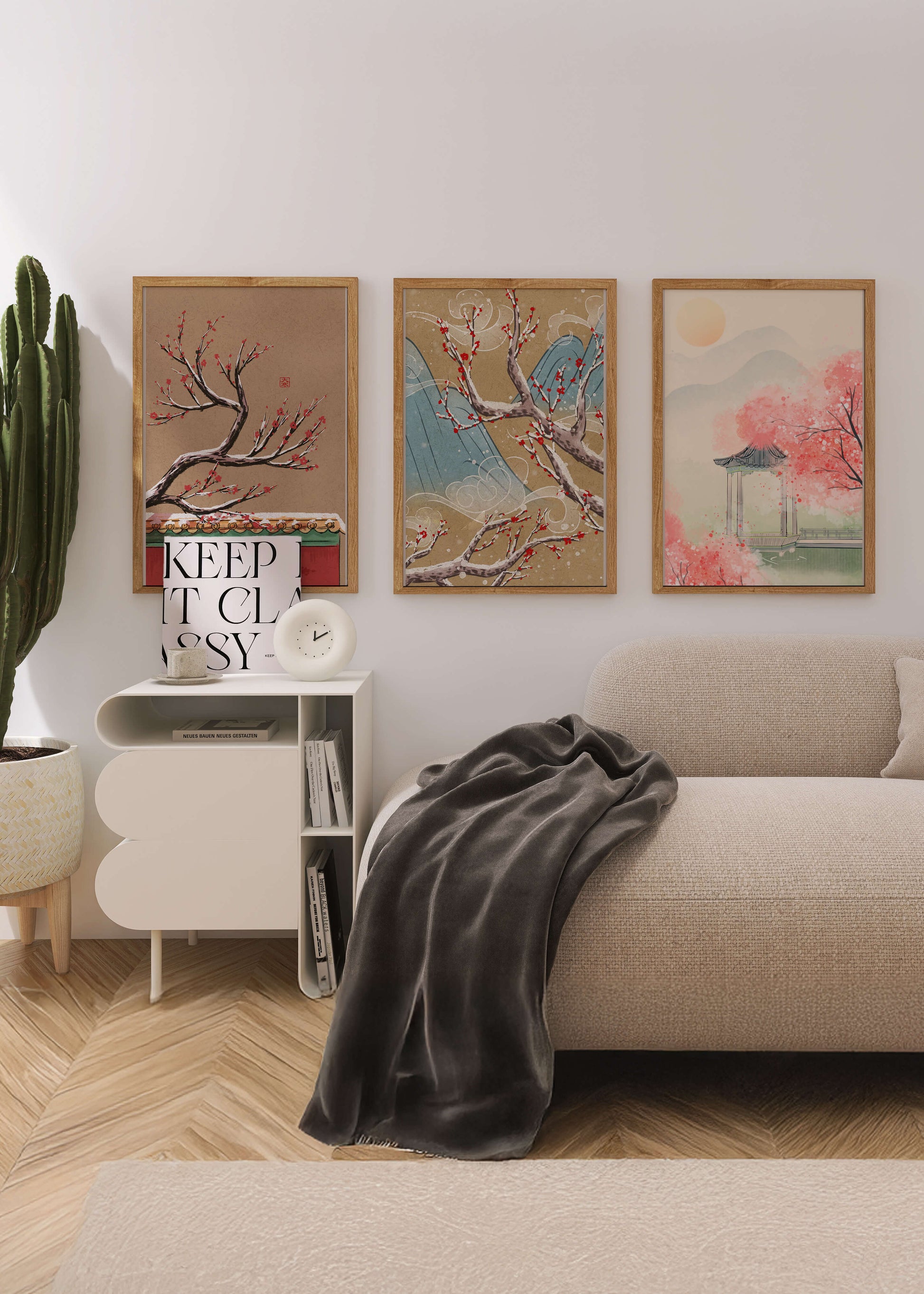 Ensemble de toiles orientales avec fleurs de cerisier