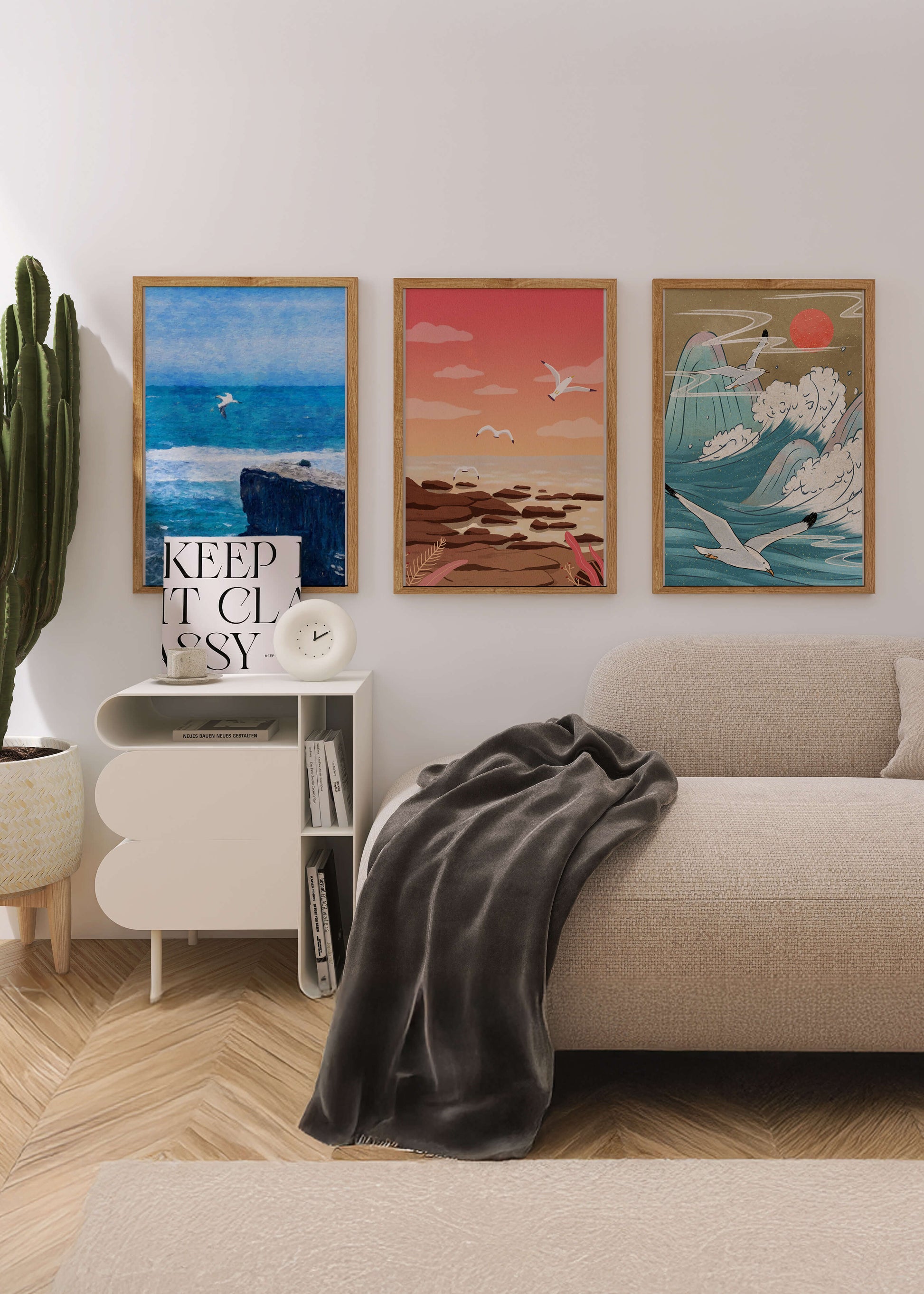 Tríptico de Paisajes Marinos con Aves