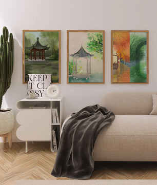 Art de paysages orientaux avec des éléments architecturaux
