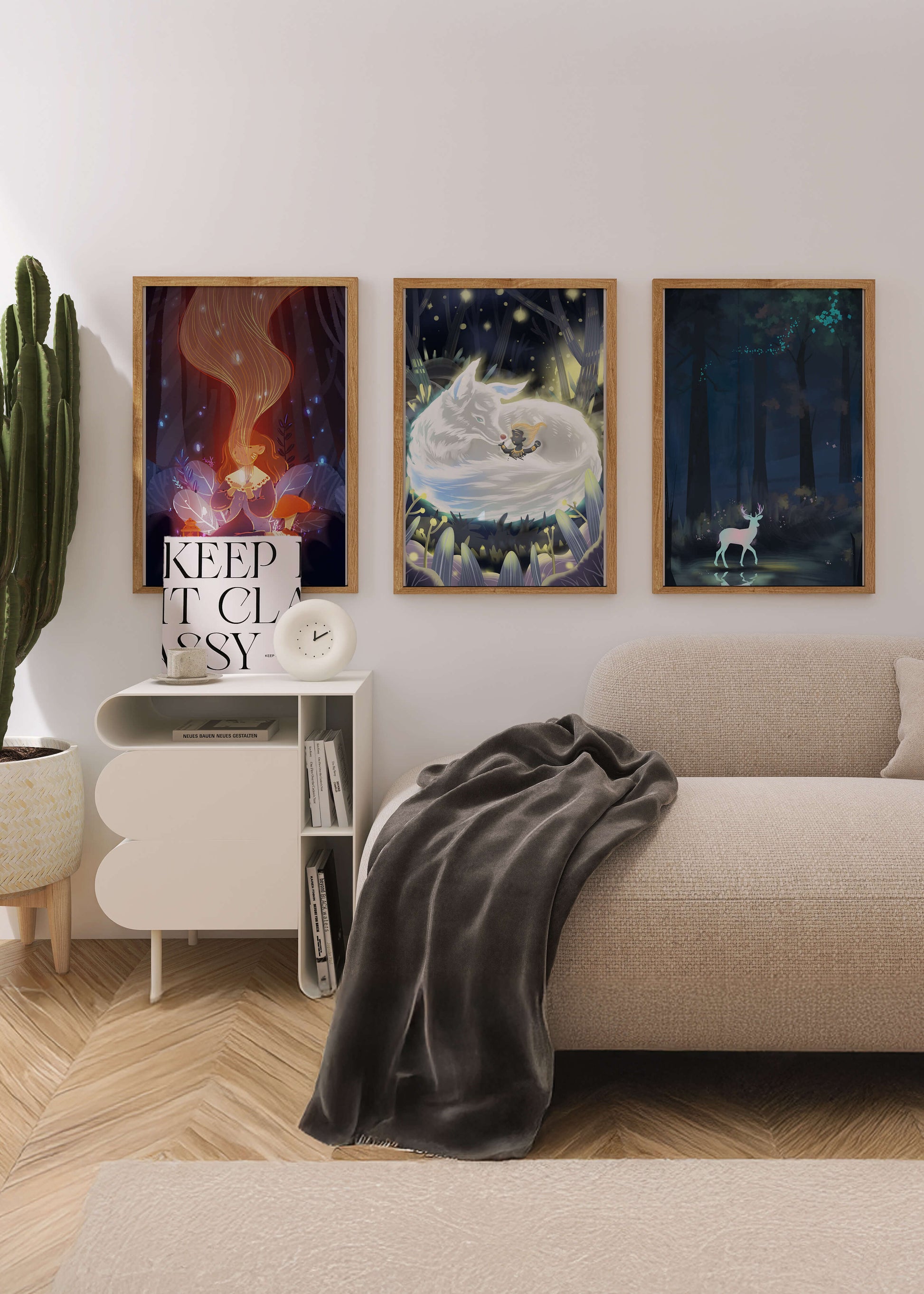 Exhibición De Arte De Fantasía Con Criaturas Místicas En Un Entorno Natural