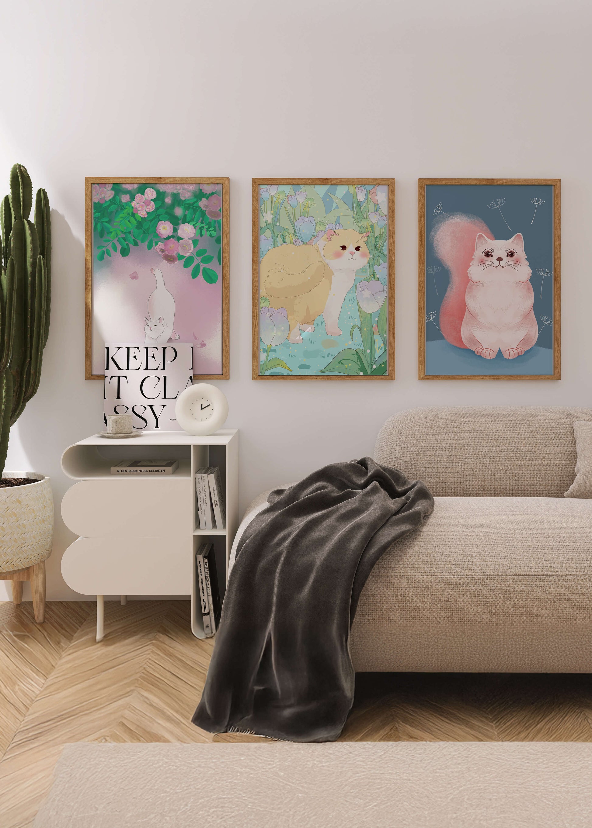 Conjunto De Ilustraciones De Gatos Con Fondos Naturales