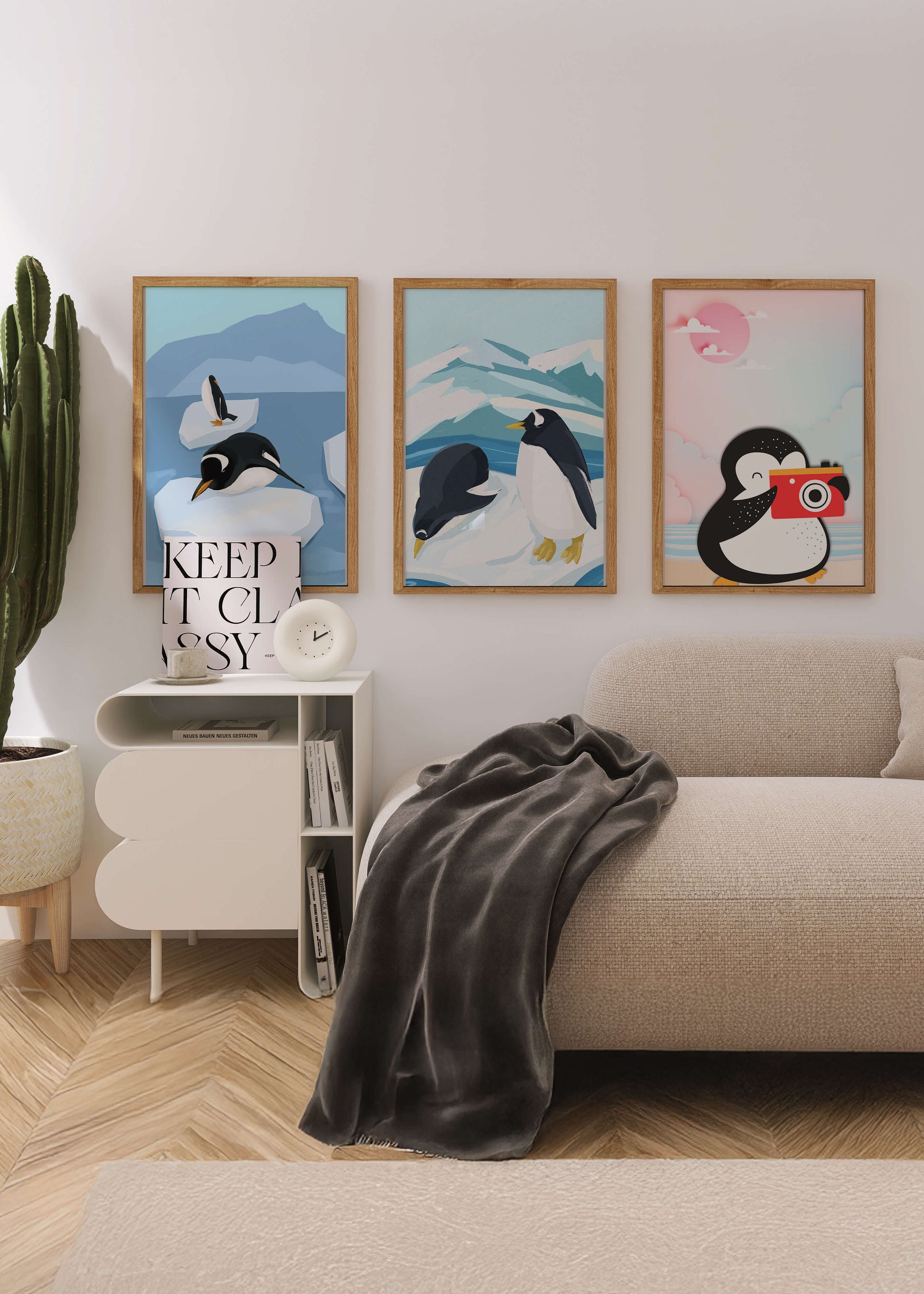 Póster De Pingüinos Sobre Piso De Madera