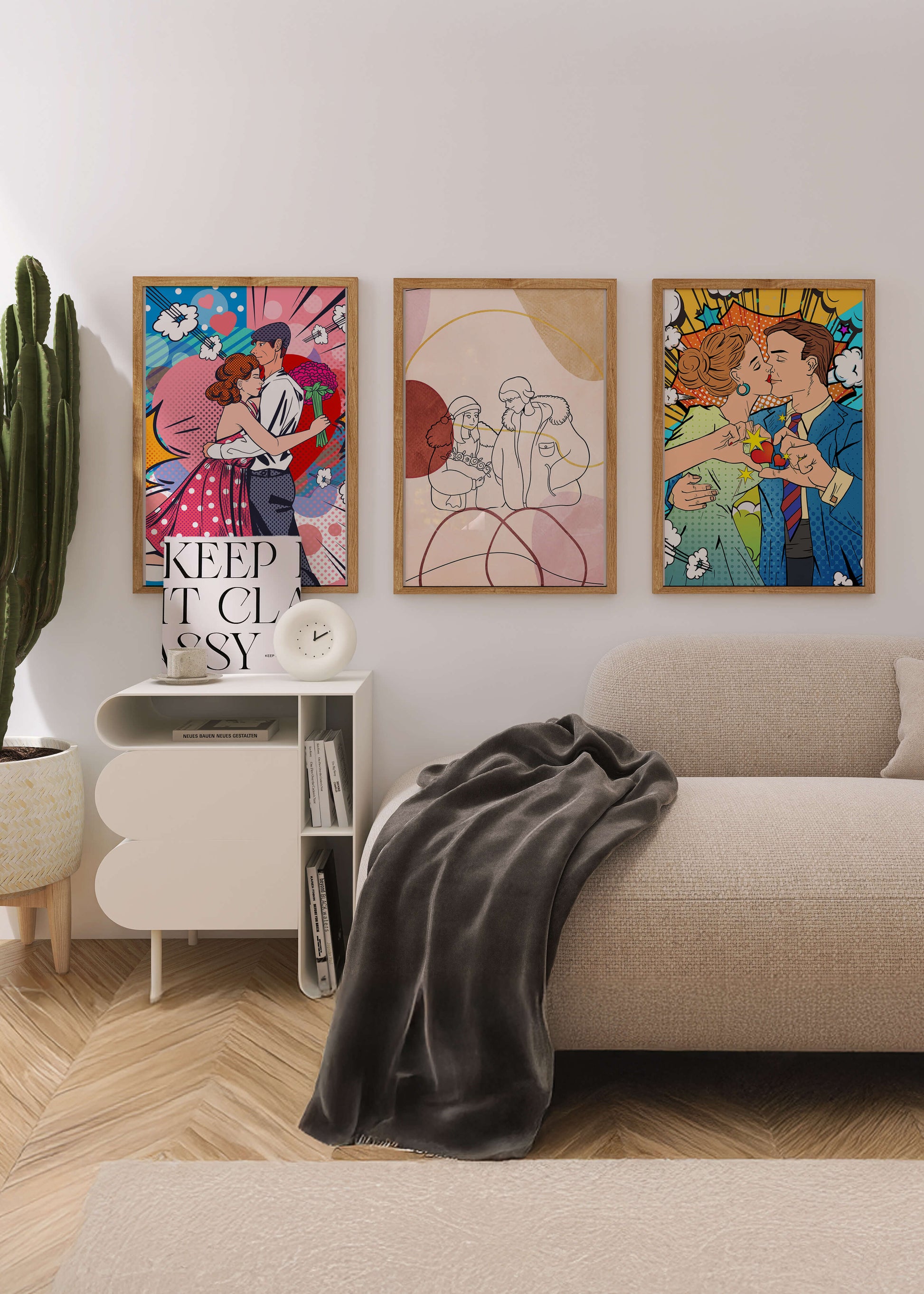 Conjunto De Obras De Arte De Parejas En Estilo Pop Art Y Línea