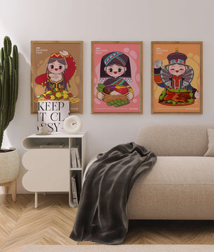 Illustrations culturelles de nourriture dans divers styles ethniques