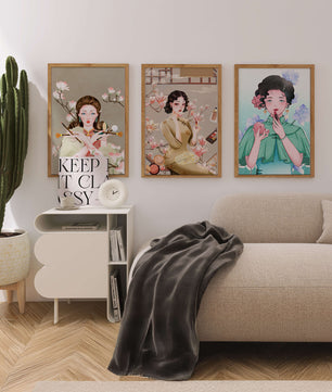 Conjunto De Impresiones Artísticas De Mujeres Estilo Retro Con Elementos Dorados