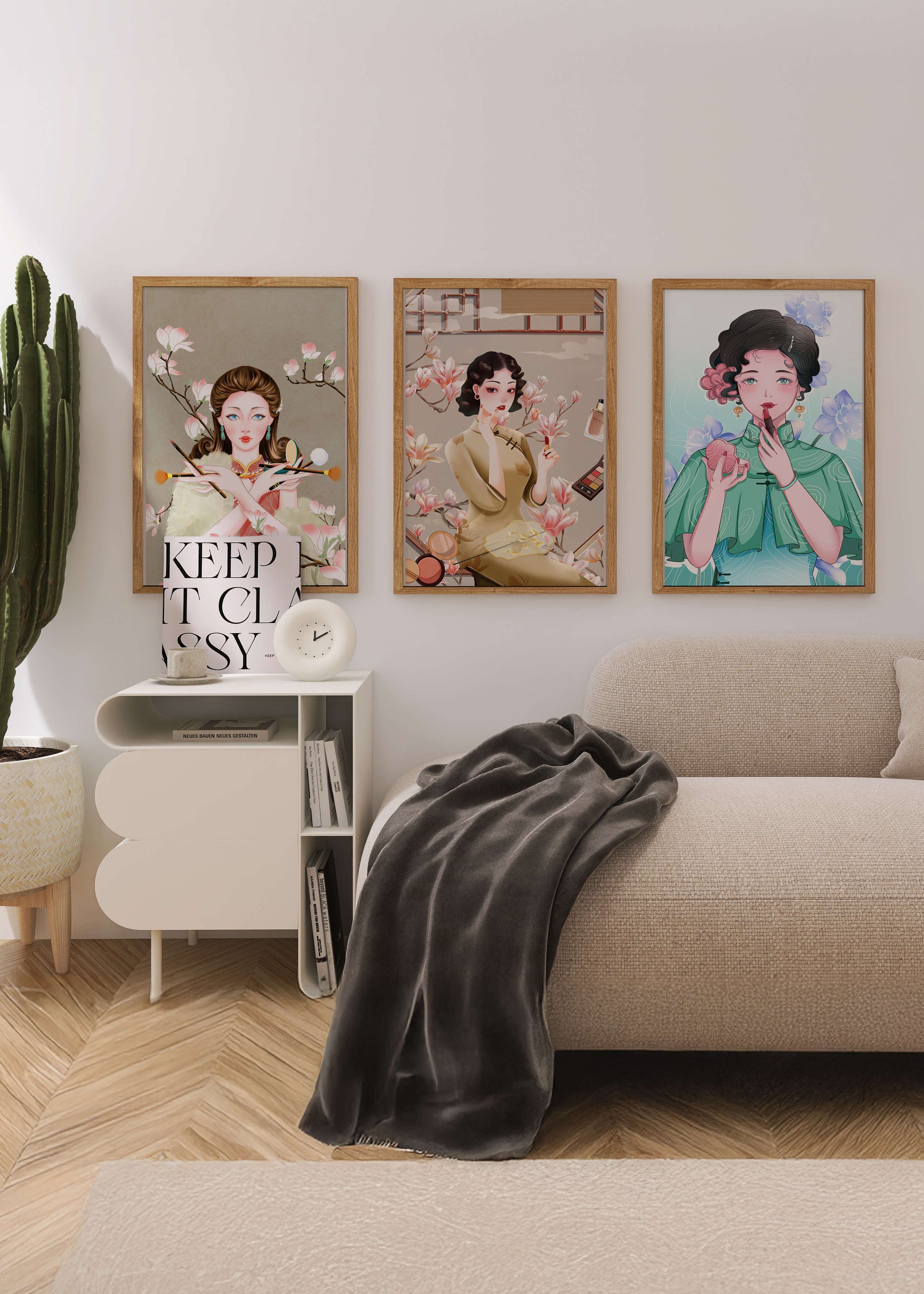 Conjunto De Impresiones Artísticas De Mujeres Estilo Retro Con Elementos Dorados