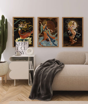 Art de divinités mythologiques dans un style oriental avec des détails dorés