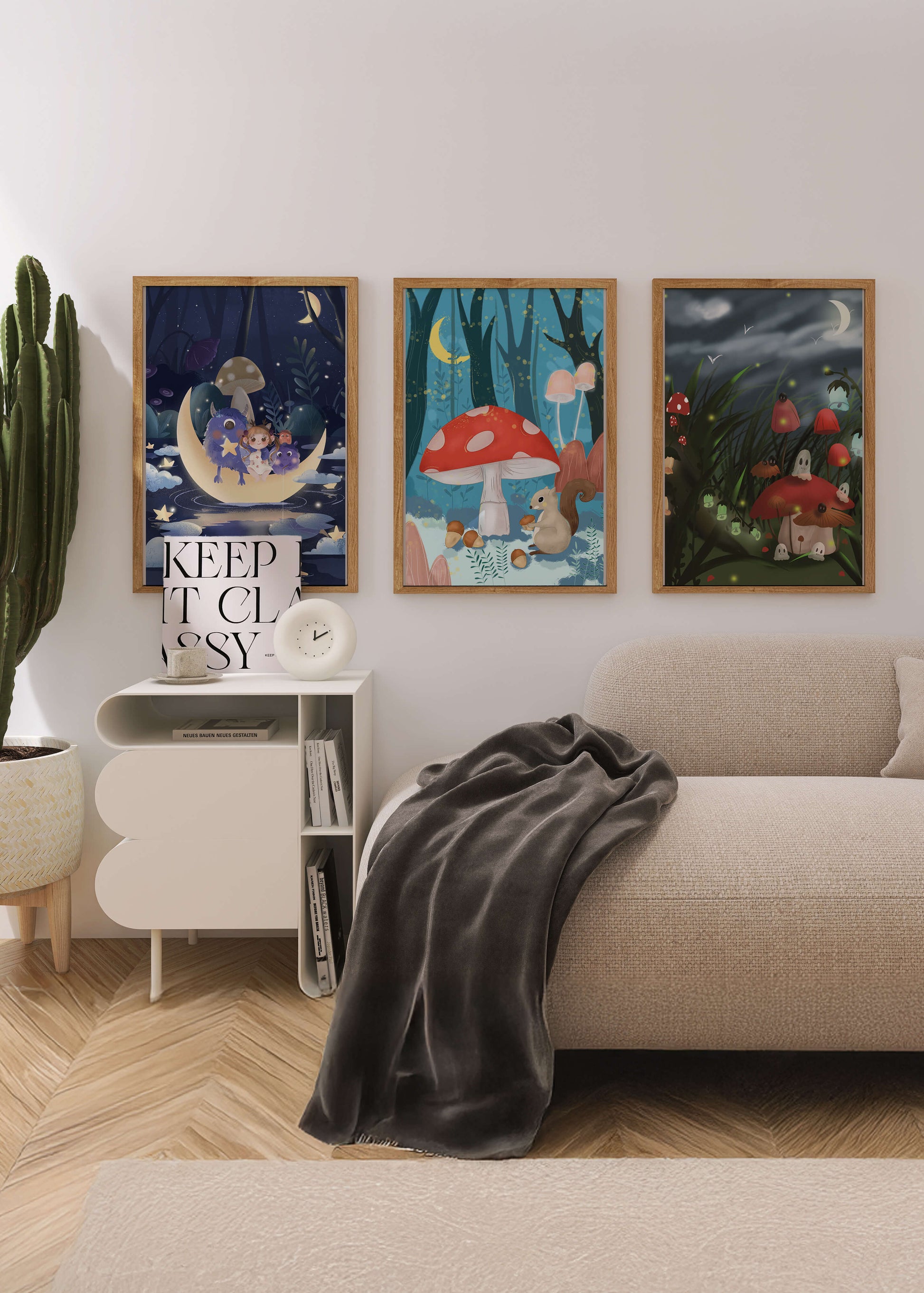 Illustrations de fées avec des champignons dans la forêt