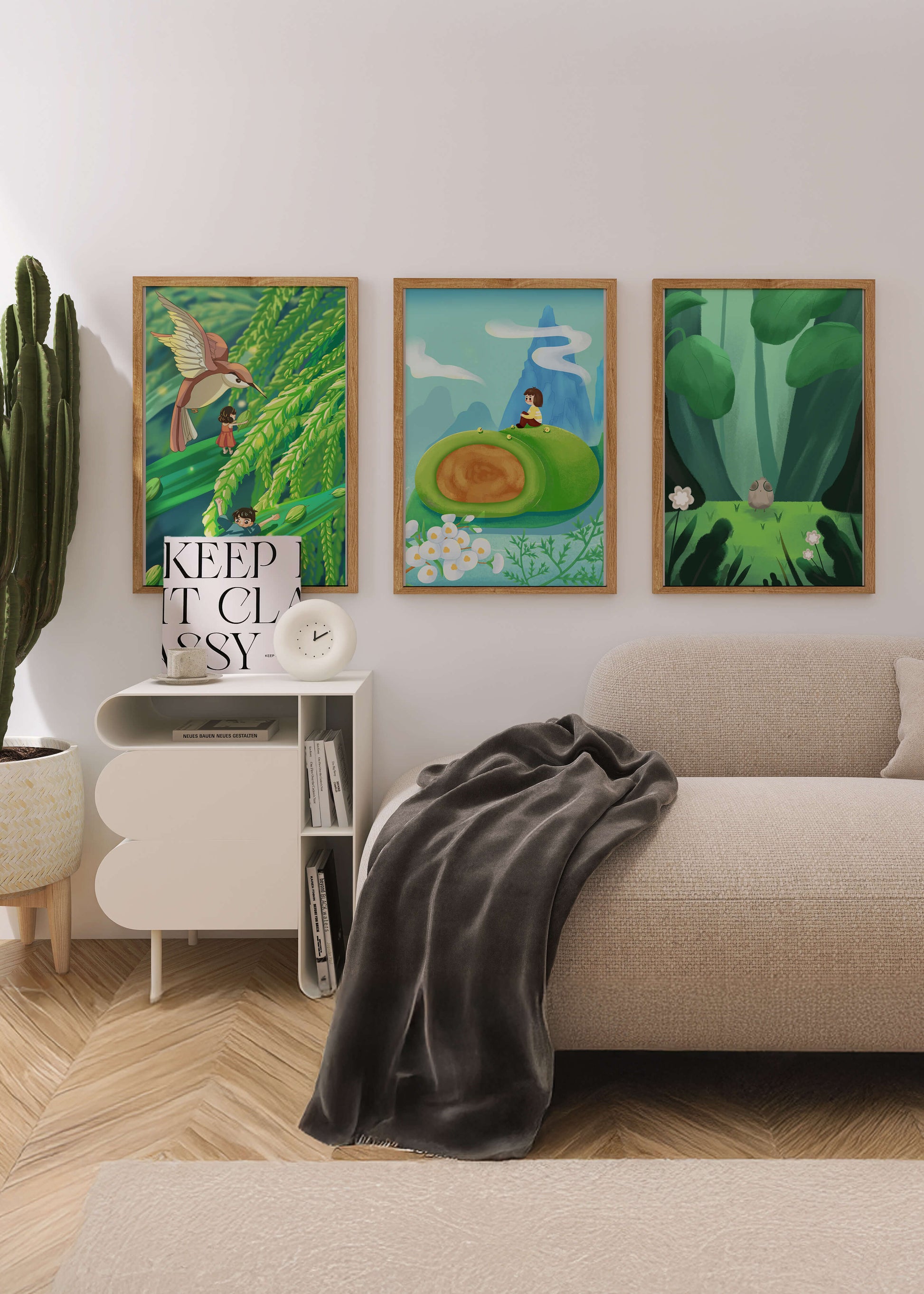 Pared Con Tres Impresiones Artísticas De Paisajes Naturales Oníricos