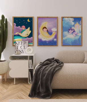 Affiches pour enfants de ciel nocturne avec des enfants endormis