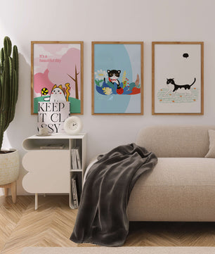Pósters Coloridos con Gatos en Estilo Ilustrado para Decoración