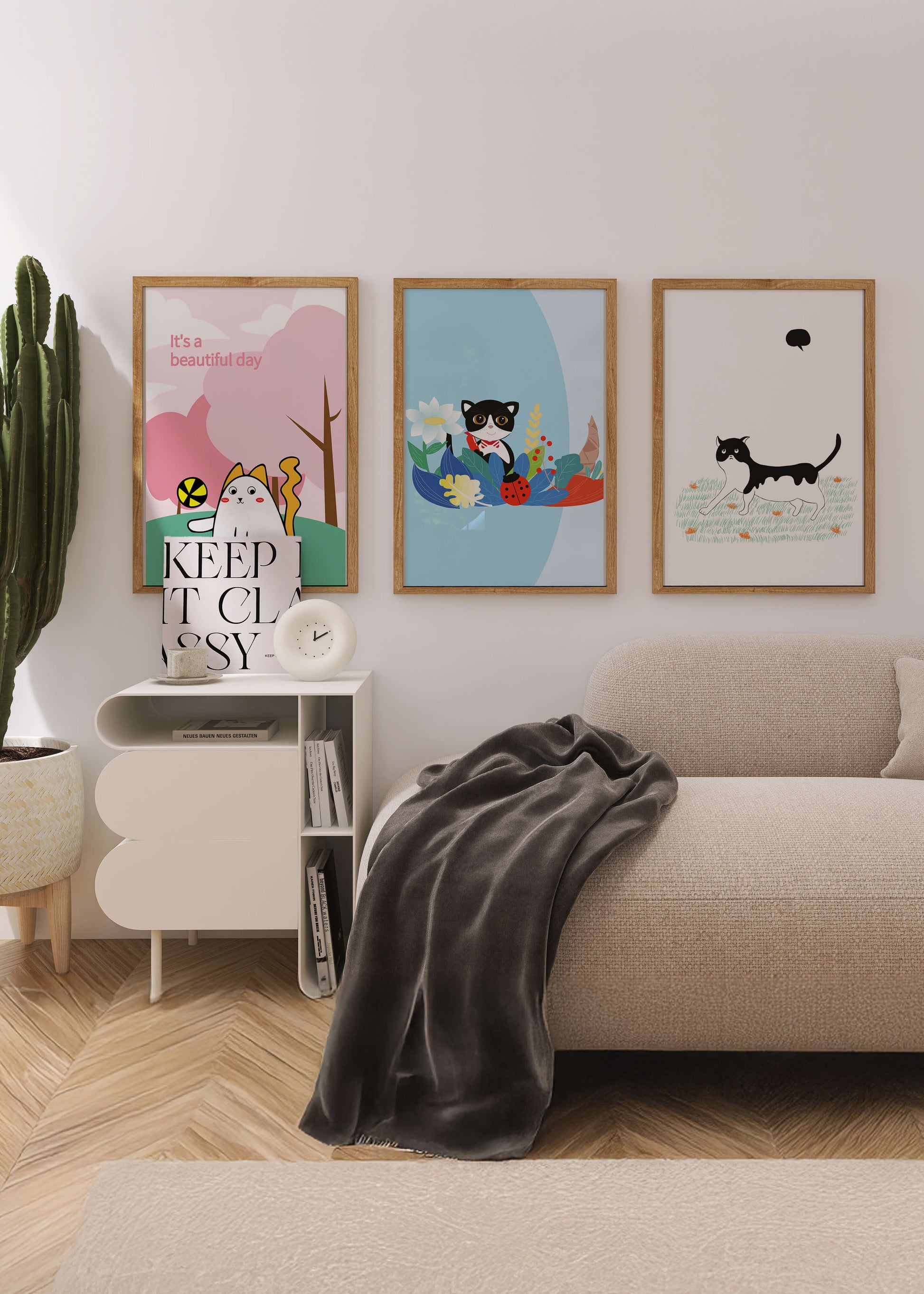Pósters Coloridos con Gatos en Estilo Ilustrado para Decoración