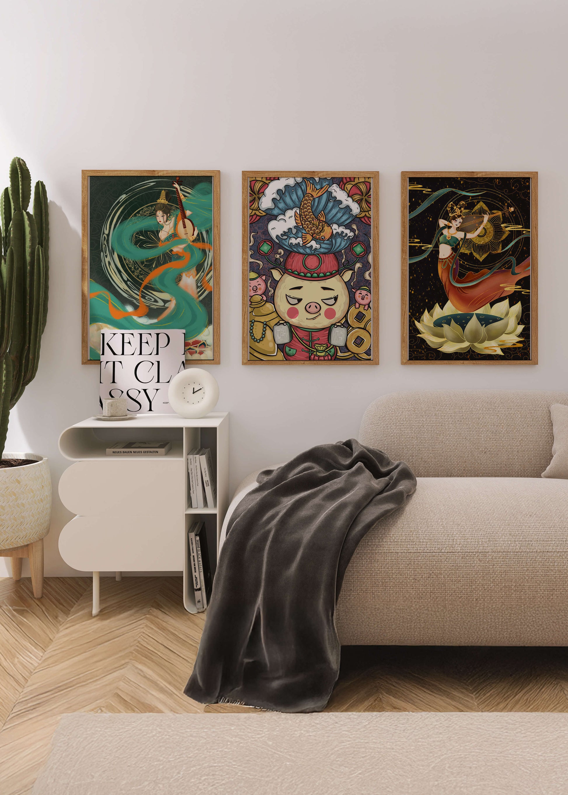 Conjunto De Arte Asiático Con Motivos Tradicionales