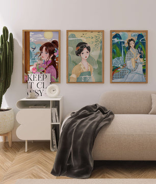 Ensemble d’illustrations de femmes asiatiques avec des éléments naturels