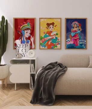 Illustrations de style asiatique avec des femmes en robes traditionnelles