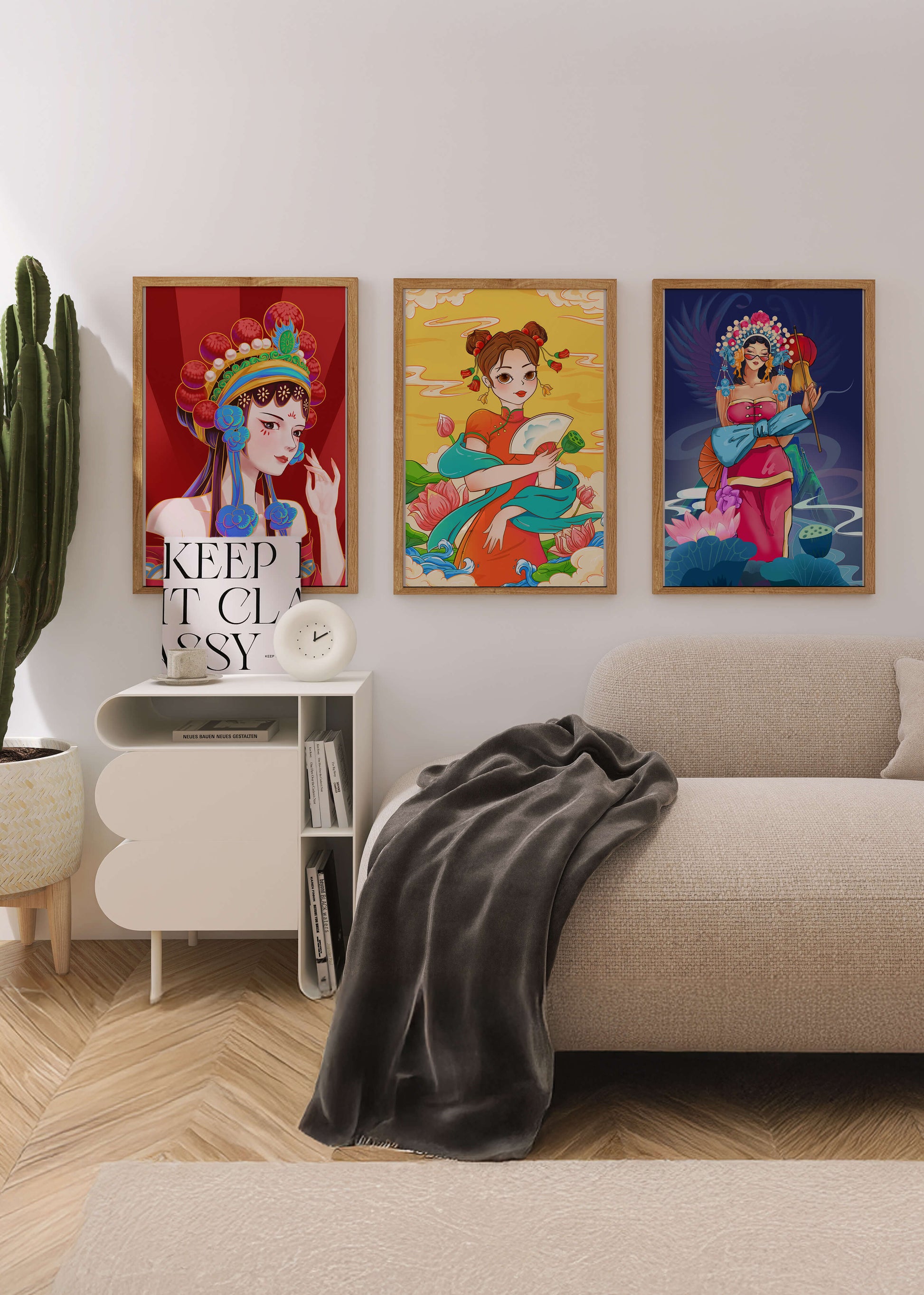 Illustrations de style asiatique avec des femmes en robes traditionnelles