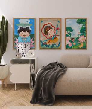 Ensemble d’illustrations de personnages adorables et de motifs floraux dans des tons vibrants