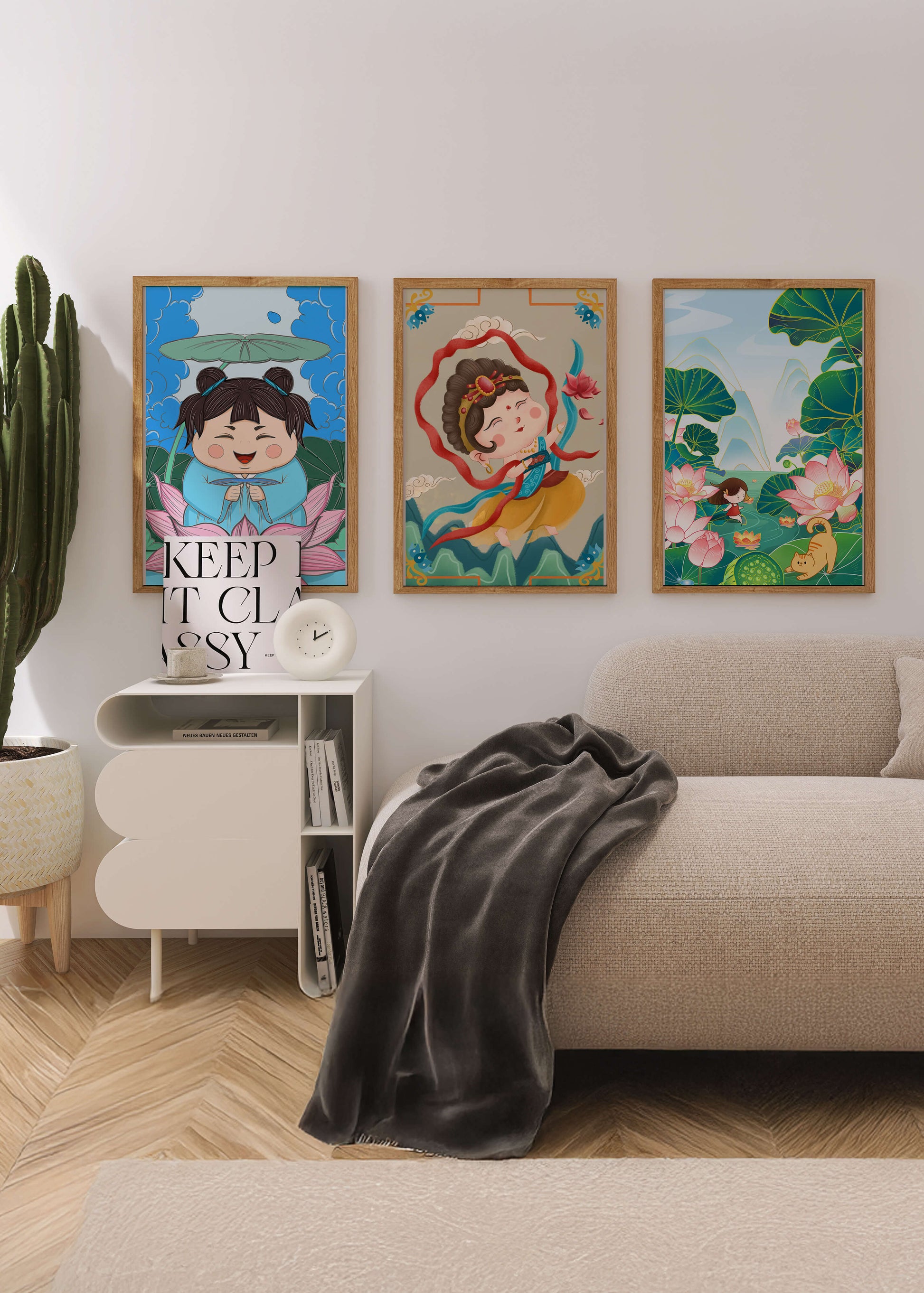 Ensemble d’illustrations de personnages adorables et de motifs floraux dans des tons vibrants