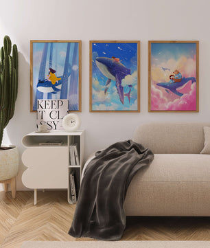 Tableaux fantastiques avec des baleines volantes pour décoration enfantine