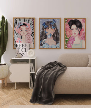 Pinturas De Retratos Femeninos Con Flores Y Mariposas